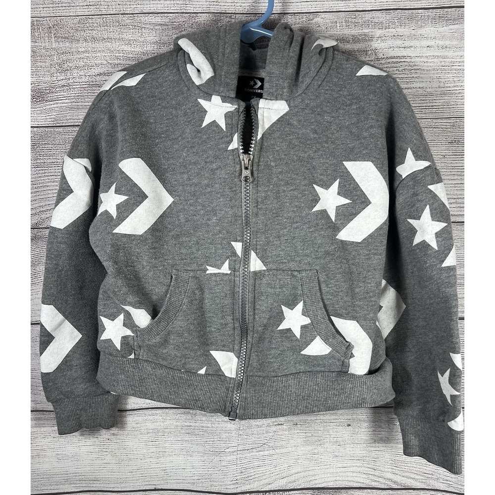 Converse Kids Gray Star Chevron Logo Full Zip Hoodie Sweatshirt Size 6X